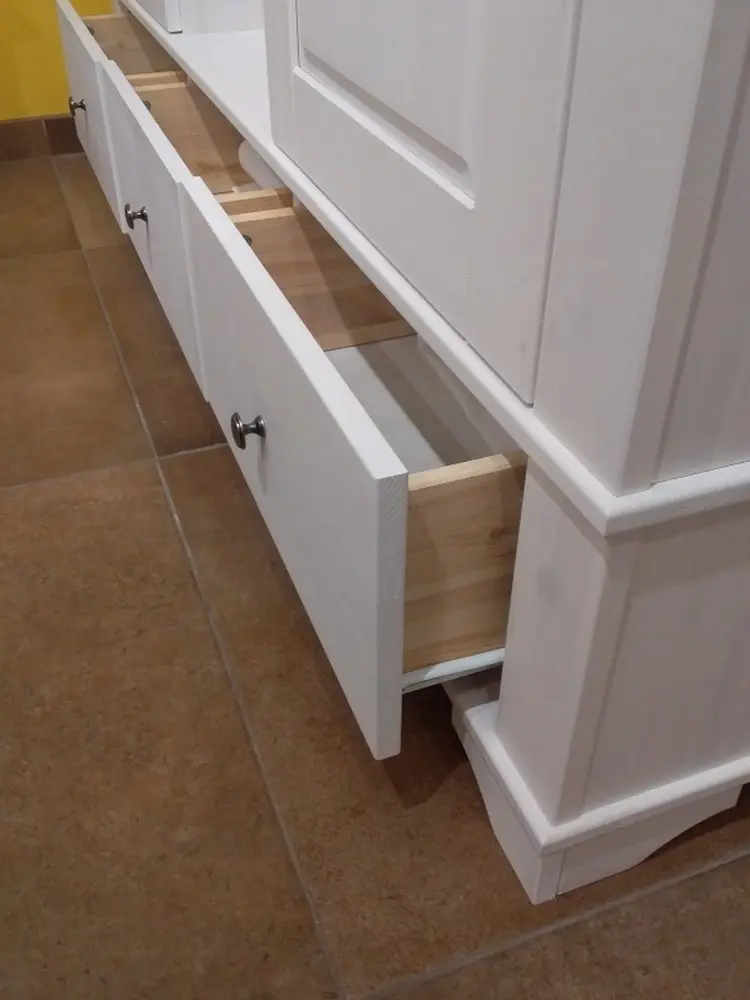 Шкаф Бейли 2-ств с 3 ящиками белый глухими дверцами и открытой секцией с полками белый воск