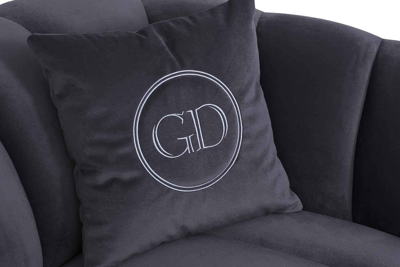 Диван Fabio трехместный, велюр синий Gen12, 2 подушки