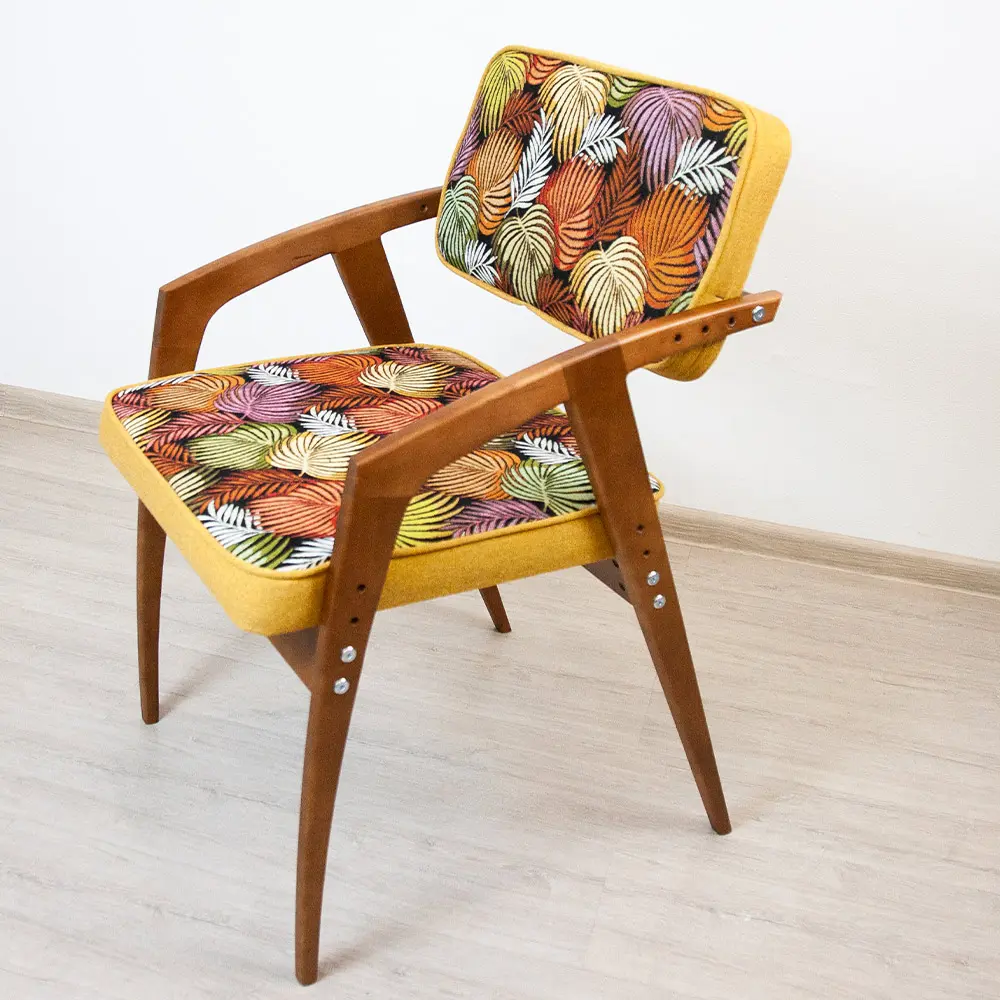 Стул из дерева Rabbit Wood Бруно гобелен Листья+рогожка Сан-Леон+орех