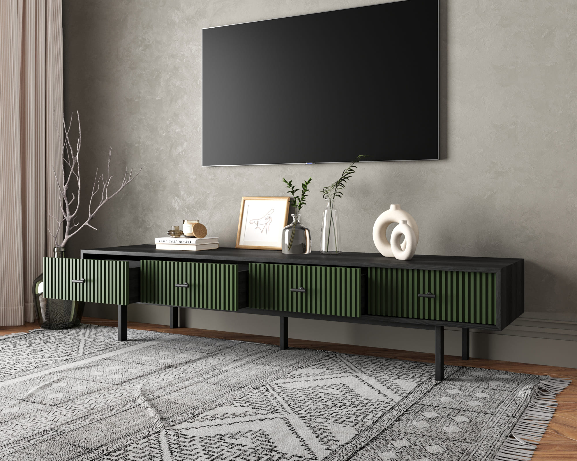 Комод с четырьмя ящиками под TV "Emerson" арт EM06/green/L