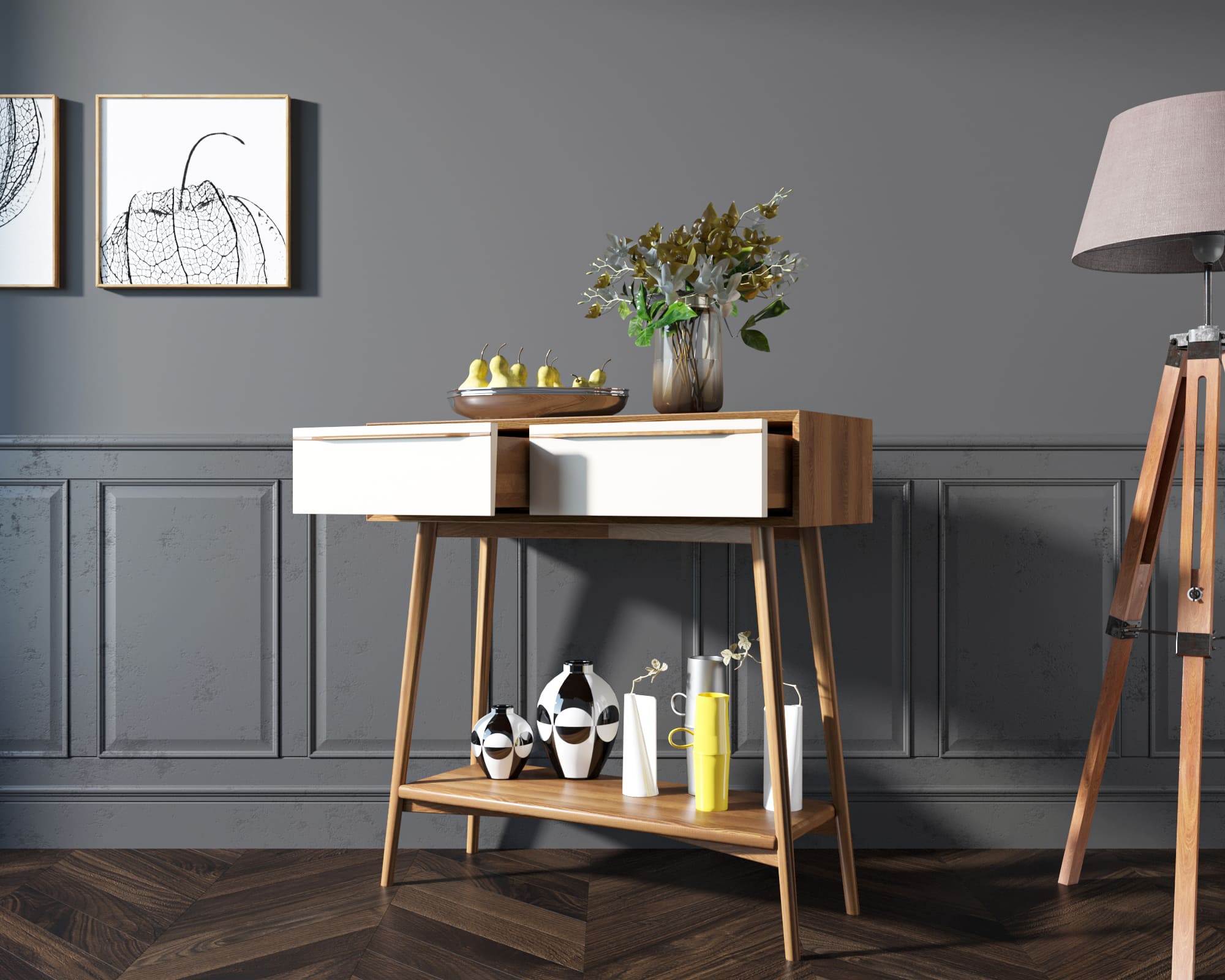 Консоль с ящиками дерево "Bruni white" малая