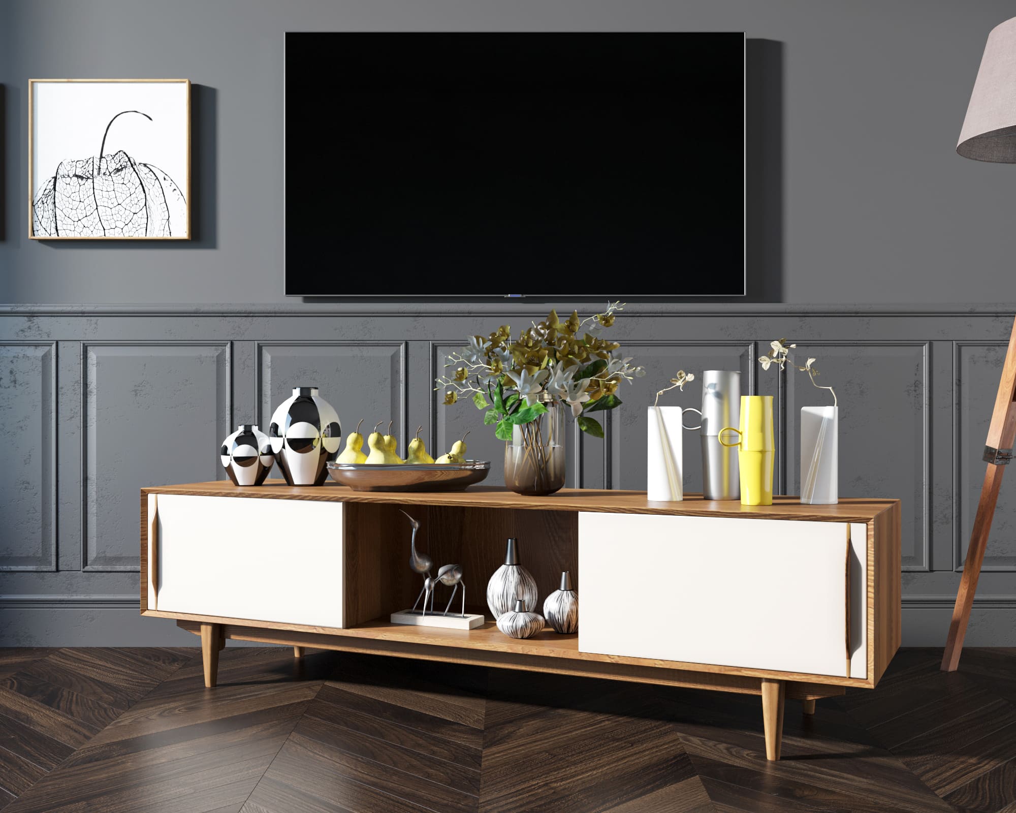 Консоль из дерева в Скандинавском стиле под TV "Bruni white"