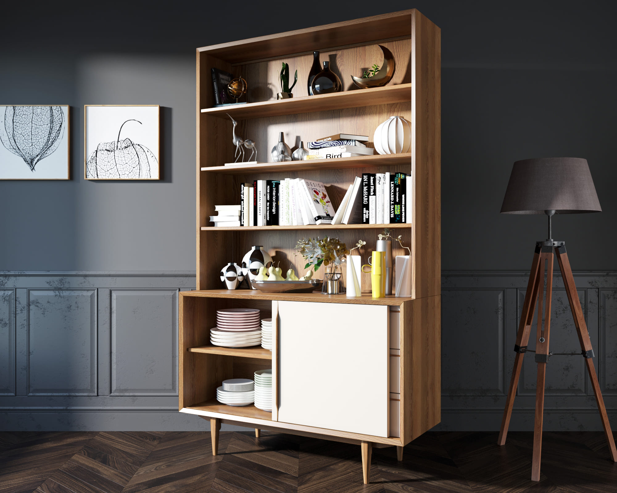 Стеллаж с ящиками "Bruni White" с дверками