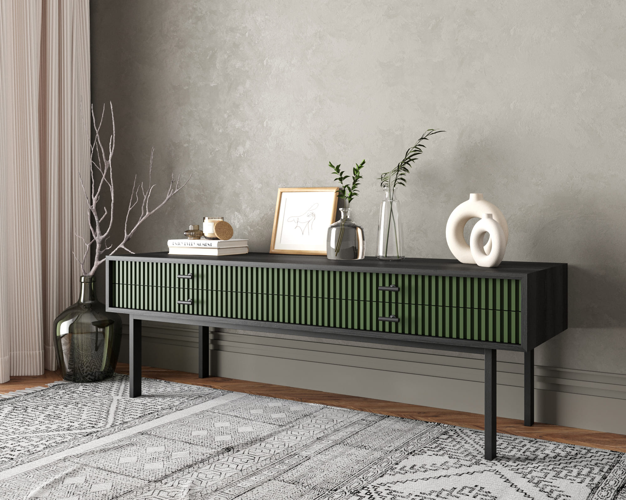 Консоль с двумя ящиками "Emerson" арт EM23/green/L