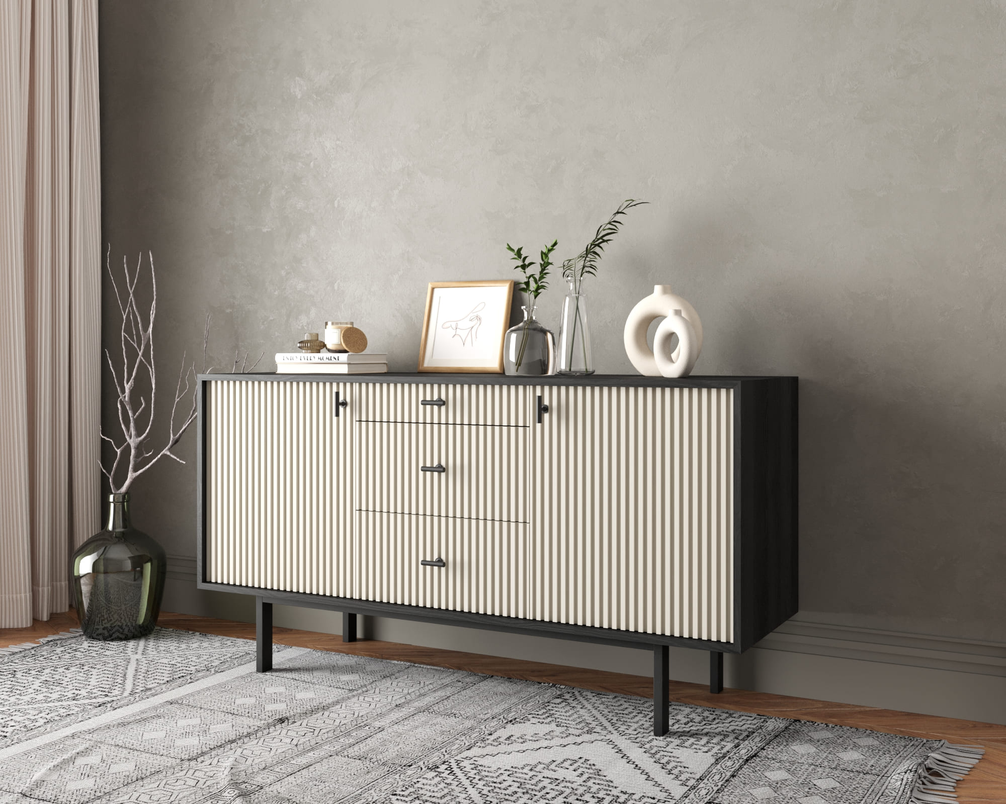 Комод две дверки и три ящика "Emerson" арт EM08/milky/L