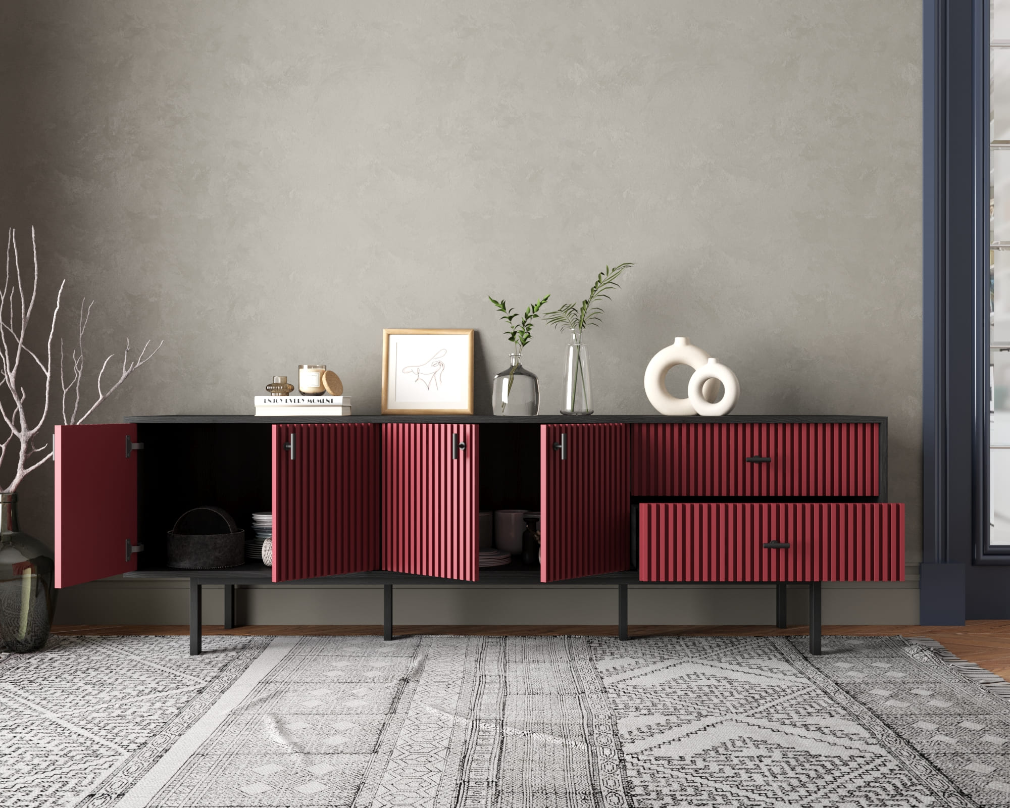 Комод с четырьмя дверками и двумя ящиками "Emerson" арт EM04/red/L