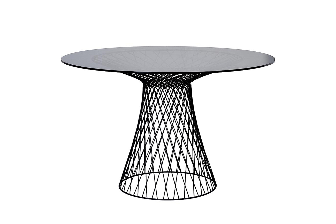 46AS-DT5019-BL Стол обеденный темн.стекло/черн.металл