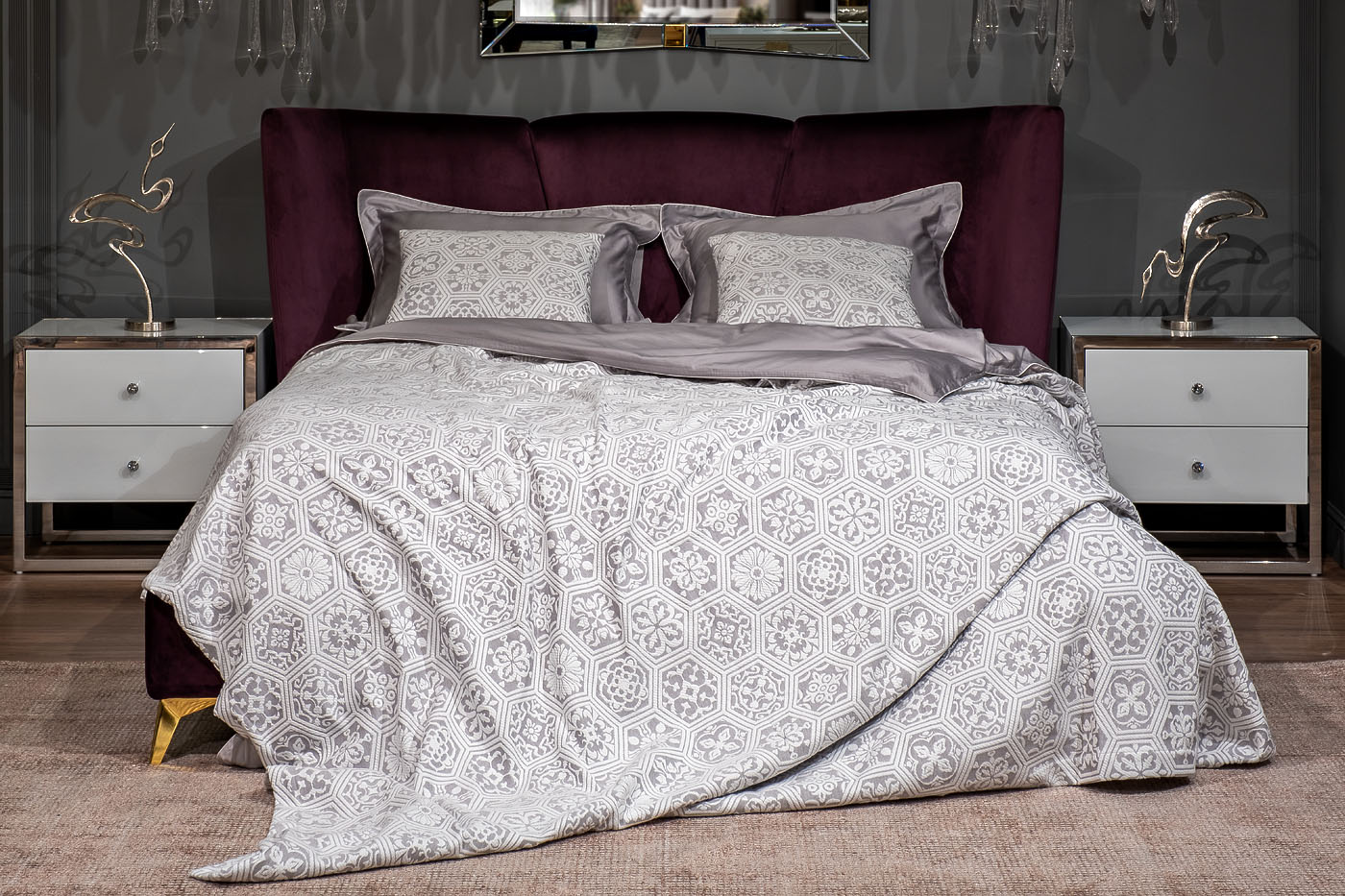 16AMR-MTS240260-POKR SER Покрывало Ажур серое