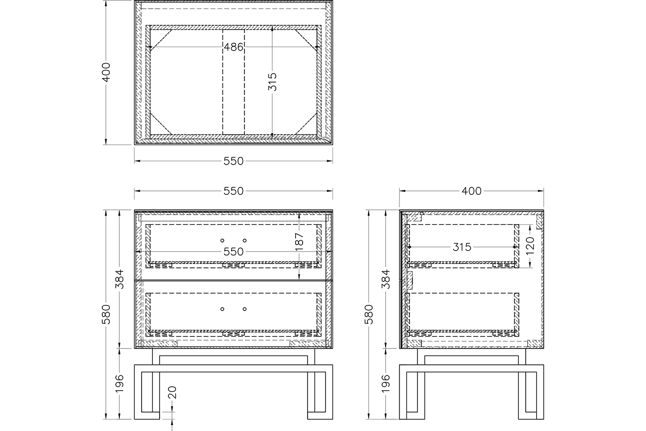 KFG085-NI Тумба 2 ящика белая/хром