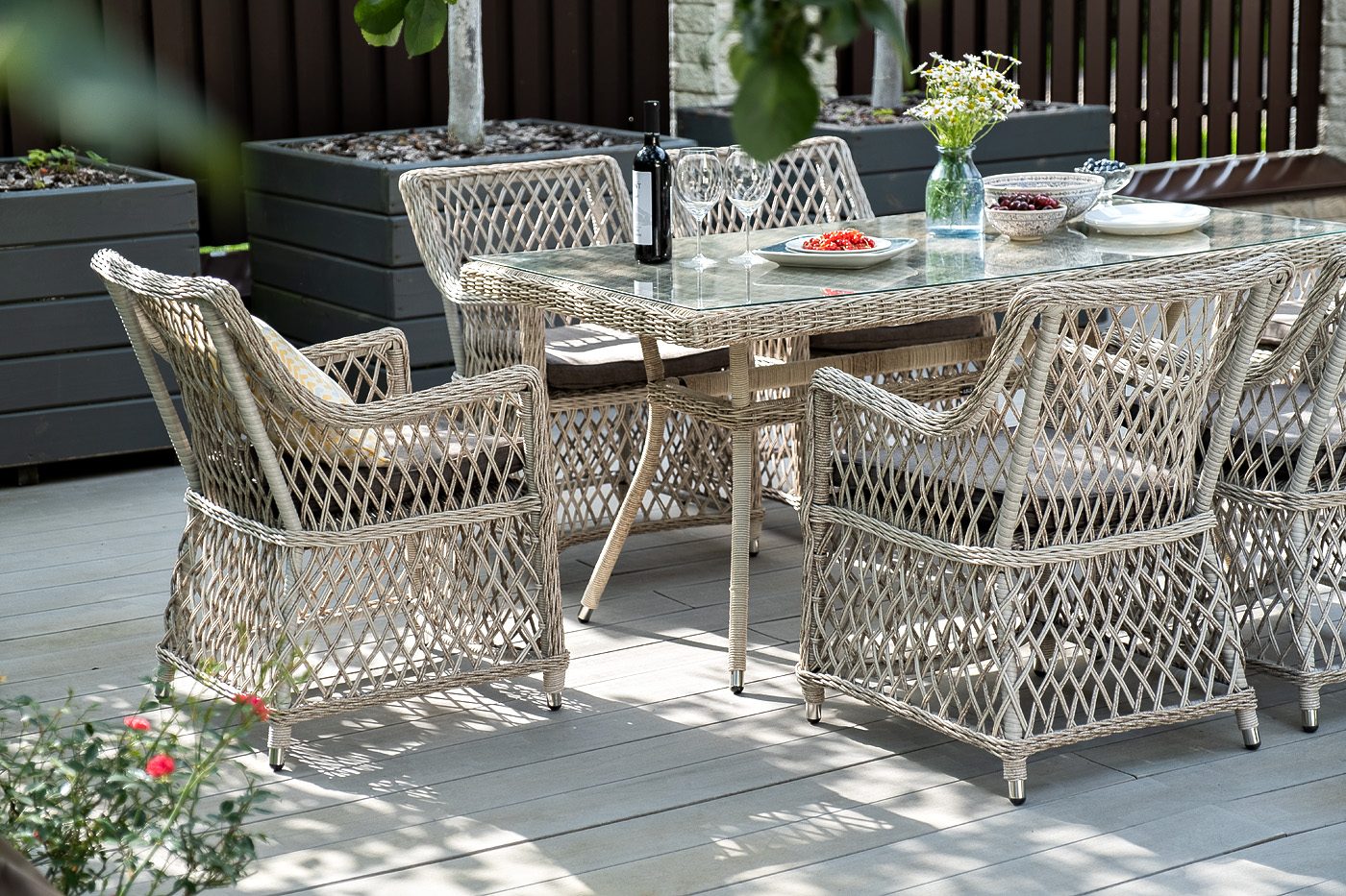 "Латтини" обеденная группа плетеная, цвет бежевый