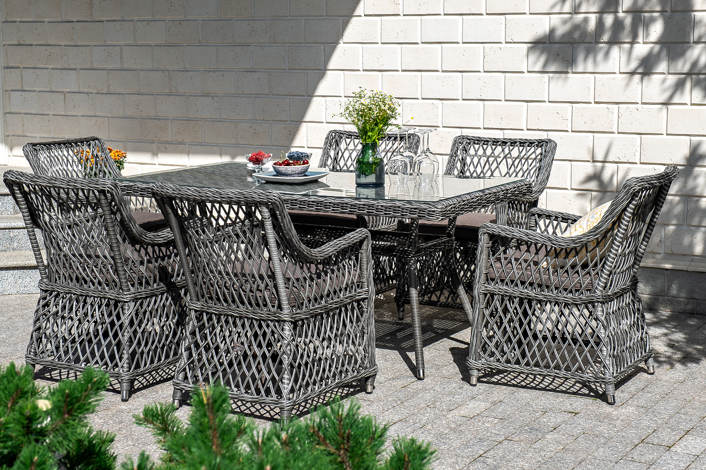 "Латтини" обеденная группа плетеная, цвет графит
