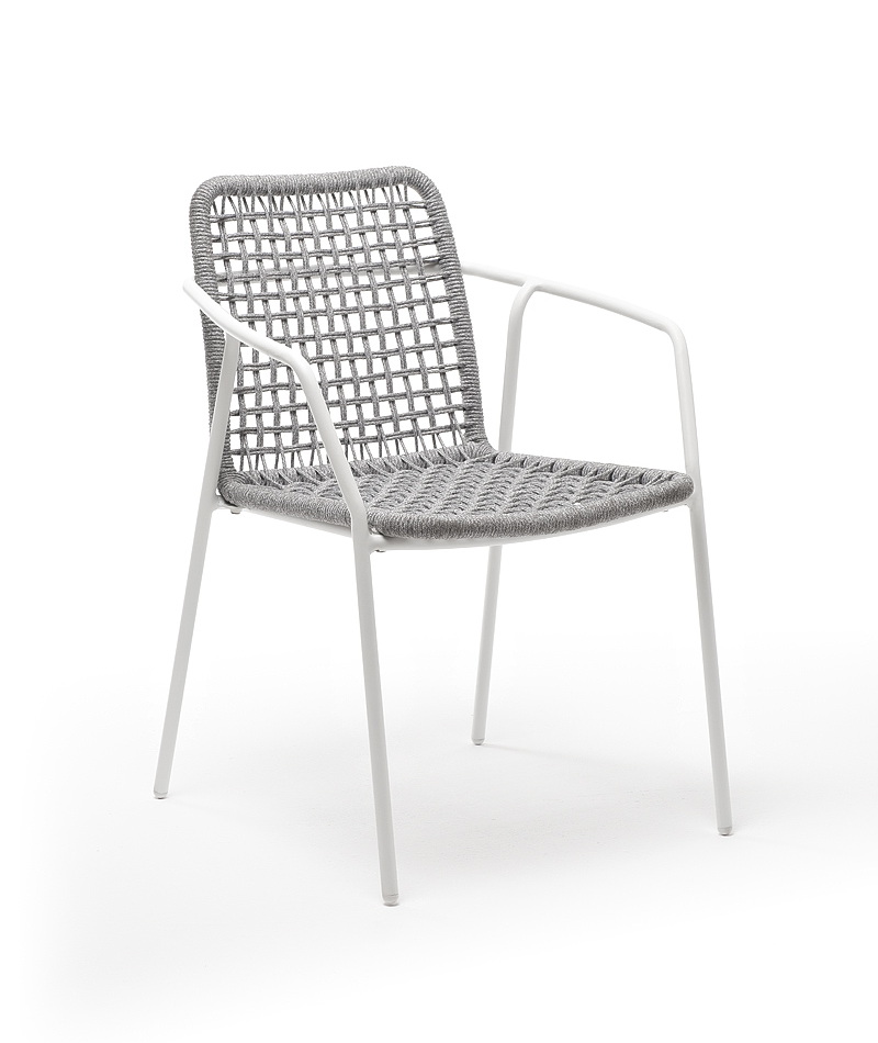 "Тунис" стул плетенный из роупа, каркас алюминий белый, роуп светло-серый
