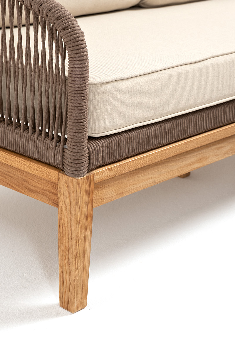 "Каннизо" лаунж-зона 4-местная из роупа со столом "Горнида" (серый гранит), основание дуб, роуп коричневый, ткань бежевая